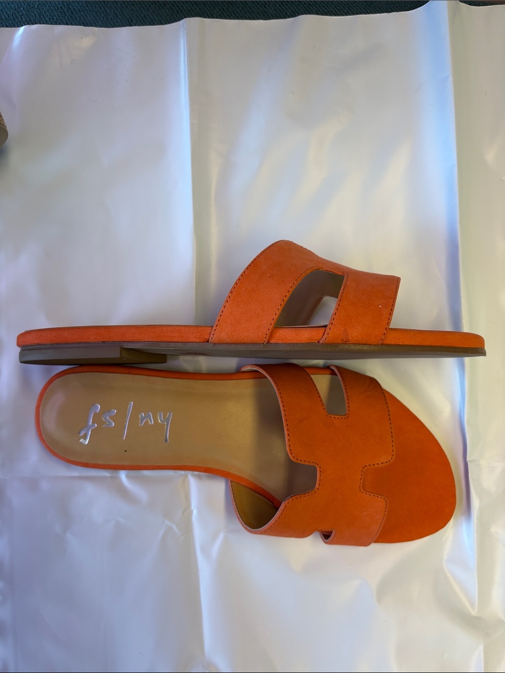 French Sole Orange Suede Slide Sandals